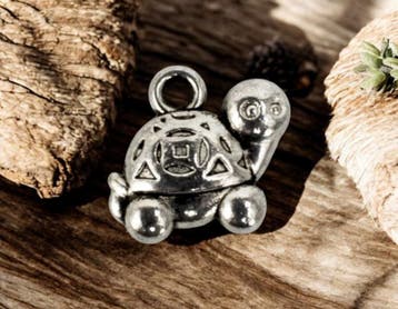 4 x Metalen bedel van een schildpad, antiek zilverkleur,..., Ophalen of Verzenden, Nieuw, Bedel