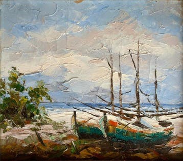 Franse school (XX) - Barques de pêche sur la plage