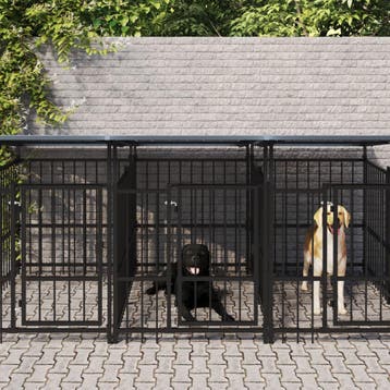 vidaXL Hondenkennel met dak 15,02 m² staal, Verzenden, Nieuw