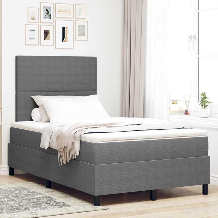 vidaXL LED Box Spring Bed Lichtgrijs en wit. 120 x 200 cm, Huis en Inrichting, Slaapkamer | Bedden, Nieuw, Verzenden