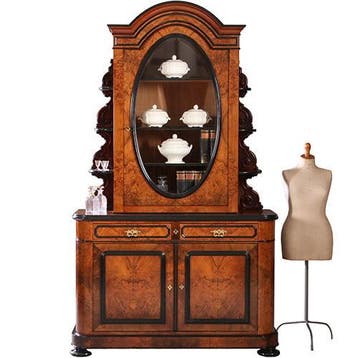 262 cm hoge Reusachtige Willem III vitrine in wortelnoten m, Antiek en Kunst, Ophalen of Verzenden