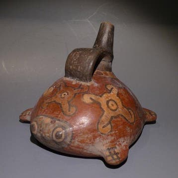 Nazca, Peru, Terracotta, Aardewerk Stirrup Vessel Jar. 8,5