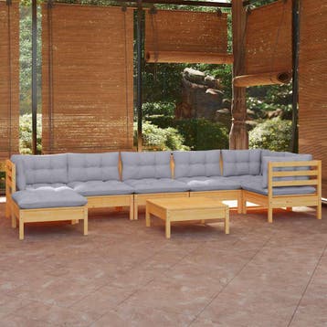 vidaXL 8-delige Loungeset met grijze kussens massief, Verzenden, Nieuw, Loungeset