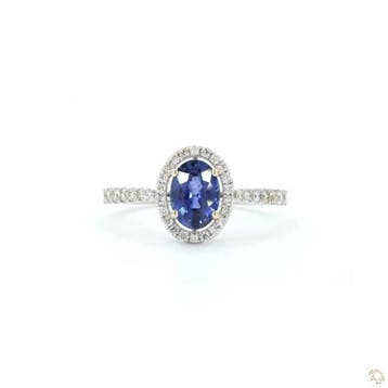 Ring - 14 karaat Witgoud - 1.23ct. tw. Saffier - Diamant, Nieuw