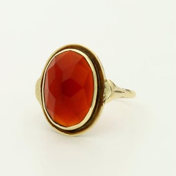 Ring - 14 karaat Geel goud - 6.20ct. tw. Carneool, Sieraden, Tassen en Uiterlijk, Ringen, Nieuw