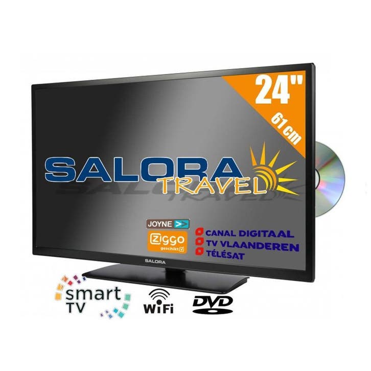 Salora 24 TV Travel LED 12/230V Smart Wifi DVD, Caravans en Kamperen, Kampeeraccessoires, Nieuw