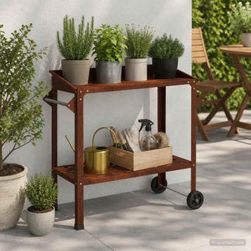vidaXL Pottafel met Wielen Roestkleurig 96 x 50 x 89 cm, Verzenden, Nieuw