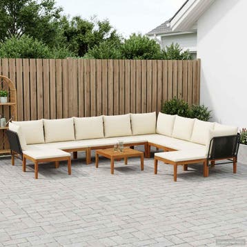 vidaXL 11 st Massief acaciahout & touw Naturel, Verzenden, Nieuw, Meer dan 8 zitplaatsen