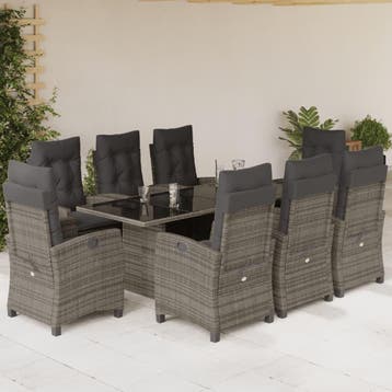 vidaXL 9-delige Tuinset met kussens poly rattan grijs, Verzenden, Nieuw, 8 zitplaatsen, Tuinset