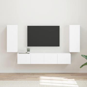 vidaXL TV Wandkast Set 4 st Wit Bewerkt hout, Verzenden, Nieuw, Overige houtsoorten, Minder dan 100 cm