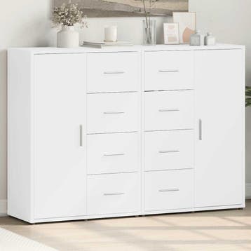 vidaXL Dressoirs 2 st 60x31x84 cm bewerkt hout wit, Verzenden, Nieuw, Overige houtsoorten, Minder dan 50 cm