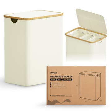 Wasmand 3 Vakken, Huis en Inrichting, Verzenden, Nieuw, Beige, Wasmand
