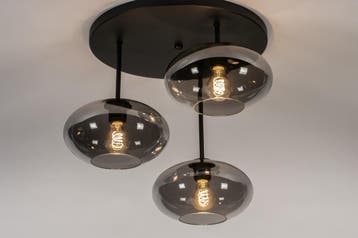 Rietveld Plafondlampen - Zwart, Grijs - Glas, Metaal, Verzenden, Nieuw