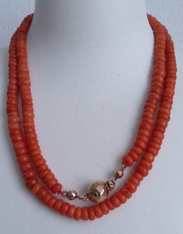 Ketting - 14 karaat Geel goud - Bloedkoraal, Sieraden, Tassen en Uiterlijk