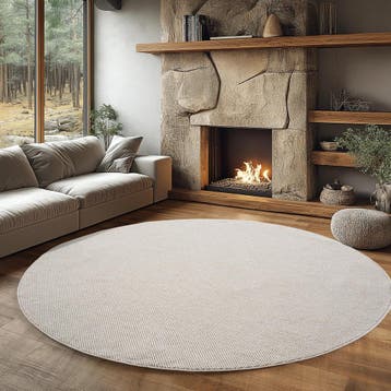 Rond Effen Vloerkleed | Helix | Ribbels | Crème | 120x120 cm, Verzenden, Nieuw