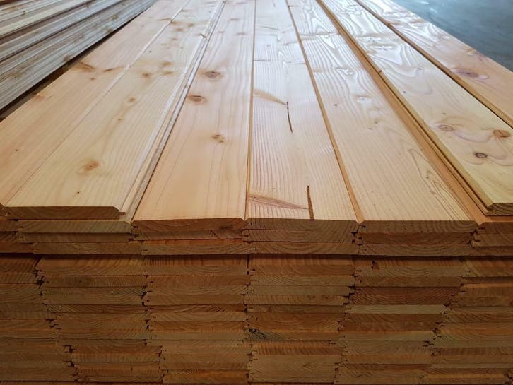Douglas vellingdelen (v-groef) 18 x 135mm, Doe-het-zelf en Verbouw, Hout en Planken, Overige houtsoorten, 300 cm of meer, Minder dan 25 mm