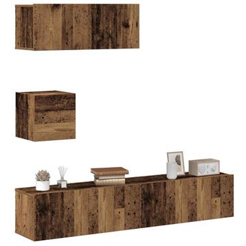 vidaXL 4-delig Tv-meubelset wandmontage bewerkt hout oud, Verzenden, Nieuw, Overige houtsoorten