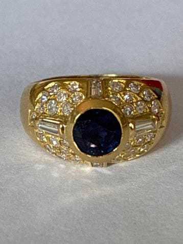 Ring - 18 karaat Geel goud Saffier - Diamant, Nieuw