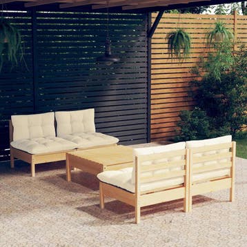 vidaXL 5-delige Loungeset met crèmekleurige kussens, Verzenden, Nieuw, Loungeset