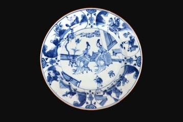 Bord - Porselein - Large blue & white dish
