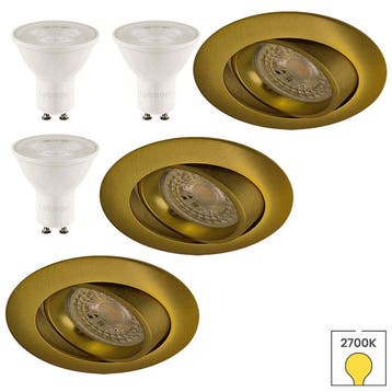 Set van 3 inbouwspots Costa goud + LED spots GU10 Lybardo |, Huis en Inrichting, Lampen | Spots, Verzenden, Nieuw, Overige typen
