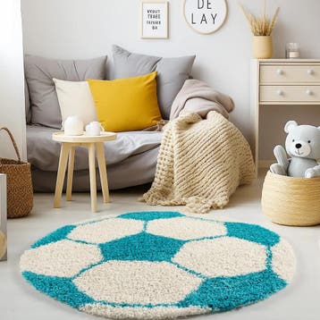 Rond Kindervloerkleed | Fun | Turquoise | 120x120 cm, Verzenden, Nieuw