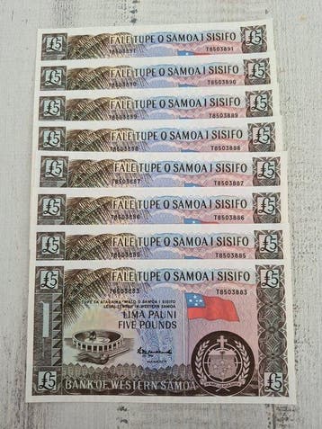 West-Samoa. - 8 x 5 Pounds - 2020 - Pick 15b (Zonder, Postzegels en Munten, Bankbiljetten | Europa | Niet-Eurobiljetten