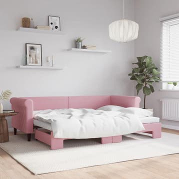 vidaXL Slaapbank met onderschuifbed 80x200 cm fluweel roze, Eenpersoons, Verzenden, Nieuw, 80 cm