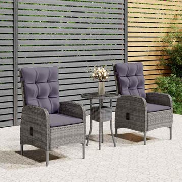 vidaXL 3-delige Bistroset poly rattan grijs, Verzenden, Nieuw, 2 zitplaatsen