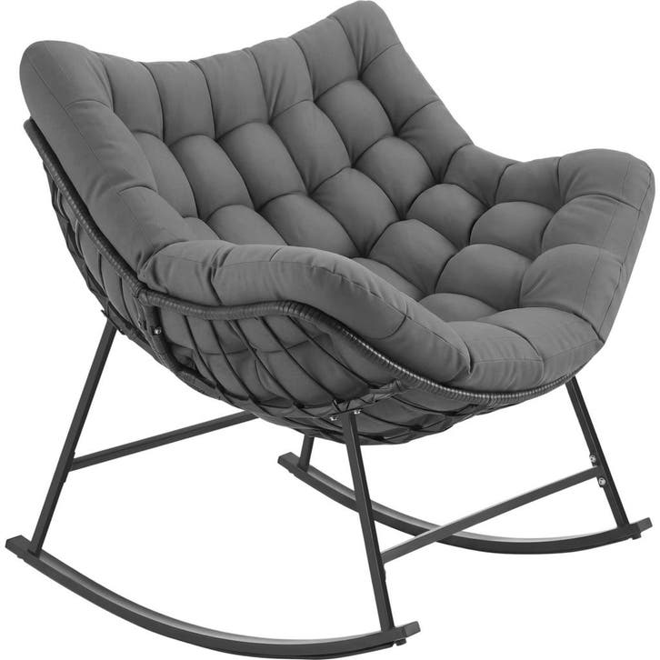 Schommelstoel Tami, gestoffeerd, met stikpatroon - antraciet, Huis en Inrichting, Stoelen, Verzenden