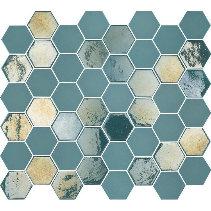 Wand Mozaïek Tegels Factory Hexagon Keramiek Turquoise -..., Doe-het-zelf en Verbouw, Tegels, 20 tot 40 cm, 20 tot 40 cm, 10 m² of meer