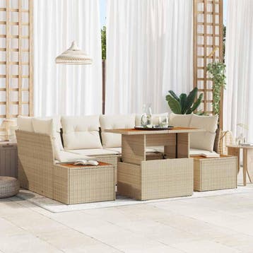 vidaXL Tuin Sofa Set 7 st Beige Poly riet, Verzenden, Nieuw, Rotan, 7 zitplaatsen