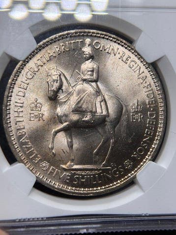 Verenigd Koninkrijk. Elizabeth II. 5 Shilling 1953 NGC MS65