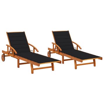 vidaXL Ligstoelen 2 st met kussens massief acaciahout, Verzenden, Nieuw