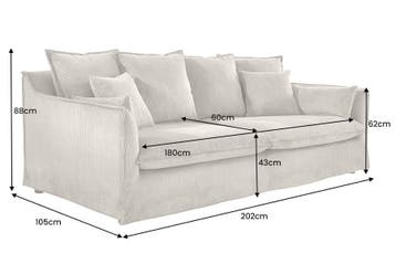 Sofa HEAVEN 200cm 3-zits vering kern afneembare hoes koord, Huis en Inrichting, Banken | Bankstellen, Ophalen of Verzenden, Nieuw