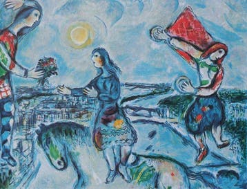 Marc Chagall (1887-1985) - Couple damoureux sur les toits