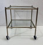 Bijzettafel - Metaal, Glas - Salontafel met wielen