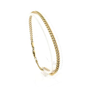 Gouden platte gourmetschakel armband (Schakelarmband), Sieraden, Tassen en Uiterlijk, Ophalen of Verzenden, Gebruikt, Goud, Goud