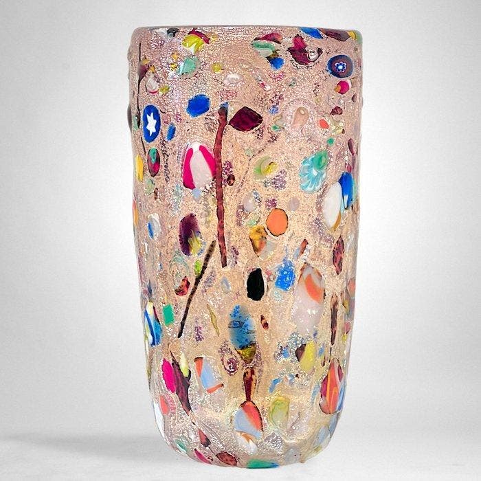 Filippo Maso - Vaas - Amethisten vaas met blad zilver,, Antiek en Kunst, Antiek | Glas en Kristal