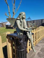 Beeld, XL Bronze Fairy with Butterfly - 60 cm - Brons