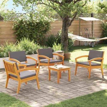 vidaXL Bistroset met kussen 5 pcs Bruin Polyester, Verzenden, Nieuw, 5 zitplaatsen