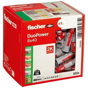 Universele plug | Fischer DuoPower | 100 stuks (8x40), Verzenden, Nieuw