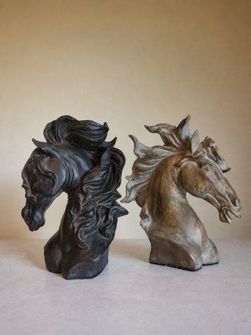 Beeld, Set van twee paardenhoofden - 23 cm - Composiet