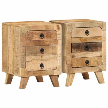 vidaXL Nachtkastje 2 st 37x32x50 cm massief hout ruw, Minder dan 45 cm, Verzenden, Nieuw, Minder dan 55 cm