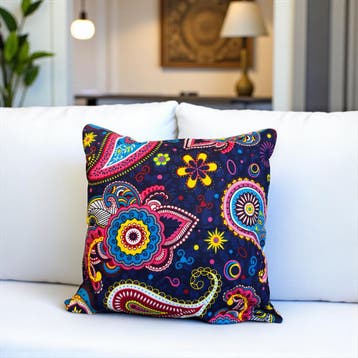 Afrikaans kussen | Blauw Roze Paisley- Sierkussen 45x45 - 10, Huis en Inrichting, Woonaccessoires | Kussens, Ophalen of Verzenden