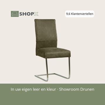 Leren eetkamerstoel Remix - Kenia Olive (olijf) - Sledepoot, Huis en Inrichting, Overige kleuren, Nieuw, Ophalen of Verzenden