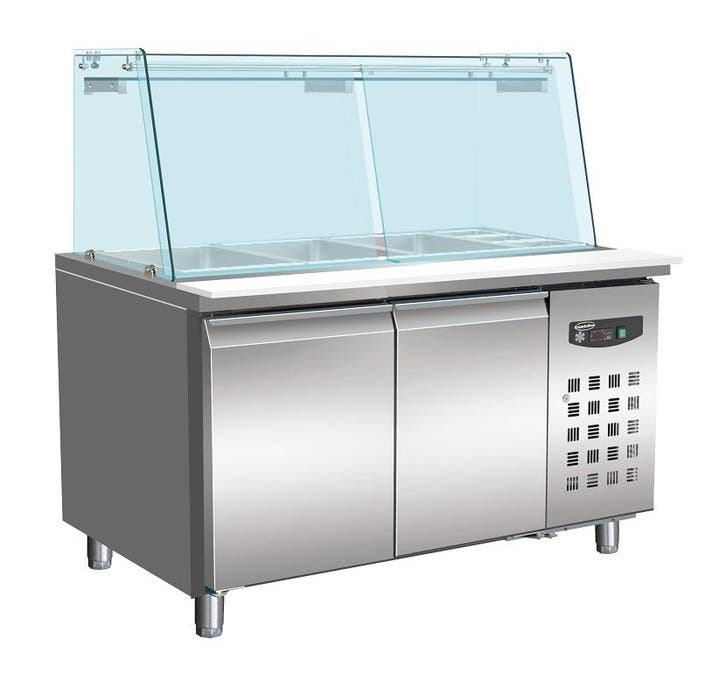 Saladette 2x 1/1 GN | RVS | 2 Deurs | Rechte Glasopstand | 1, Witgoed en Apparatuur, Koelkasten en IJskasten, Ophalen of Verzenden