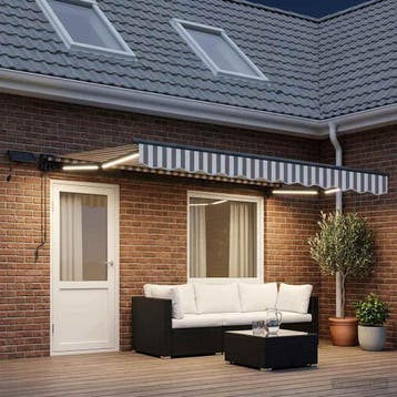 vidaXL Handmatige Luifelhouder met LEDs Lichtgrijs en wit., Verzenden, Nieuw