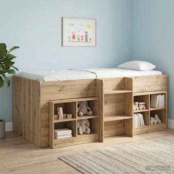vidaXL Kinder Hoogslaper Artisanaal eiken 90 x 190 cm, Eenpersoons, Bruin, Verzenden, Nieuw