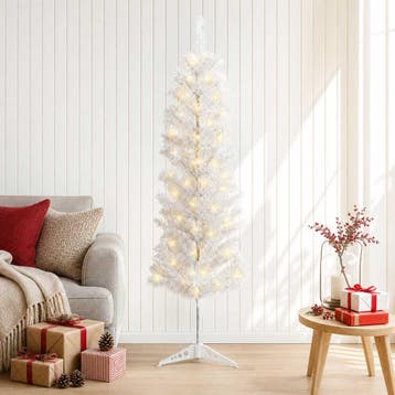 vidaXL Kunstmatige slanke kerstboom 150 cm 150 LEDs Warmwit, Diversen, Verzenden, Nieuw